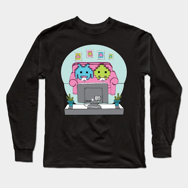 Space Invader Couch Gamers Gamer Gift Long Sleeve T-Shirt by atomguy